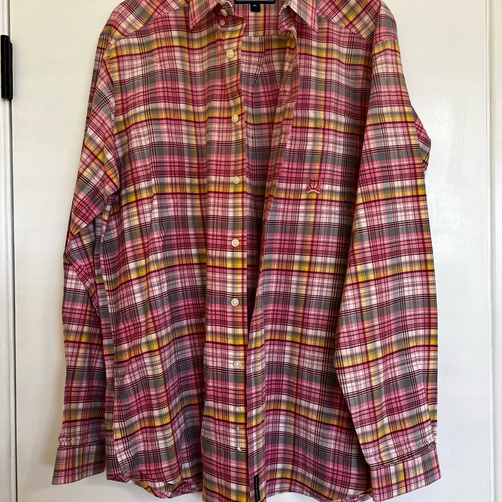 Panhandle Slim Red and Yellow Dress Shirt Classic Plaid Design